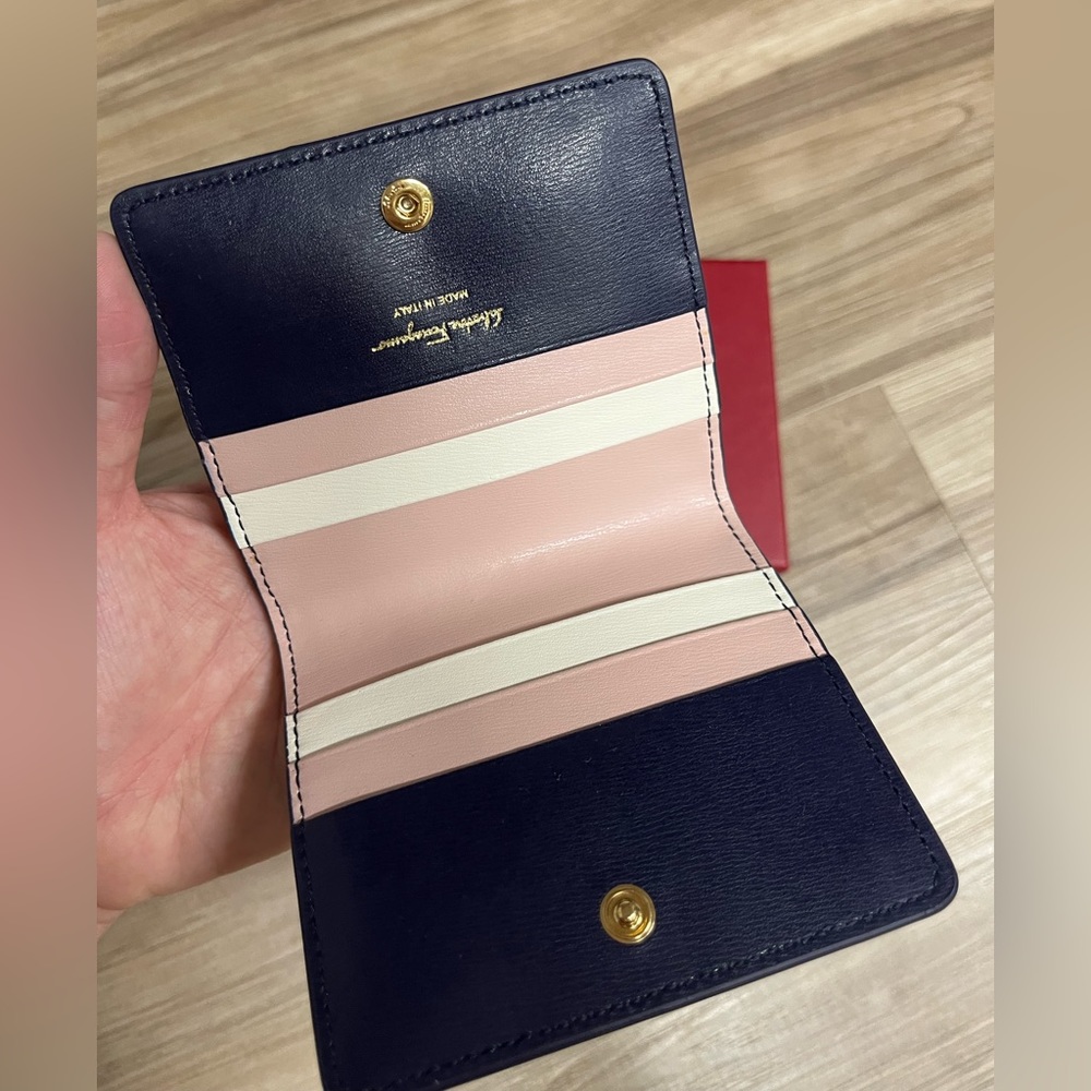 Salvatore Ferragamo card case navy and pink
